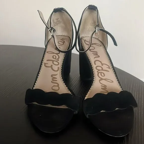 Sam Edleman Odilia Black Suede Scalloped Heels Size 9 - Picture 4 of 12